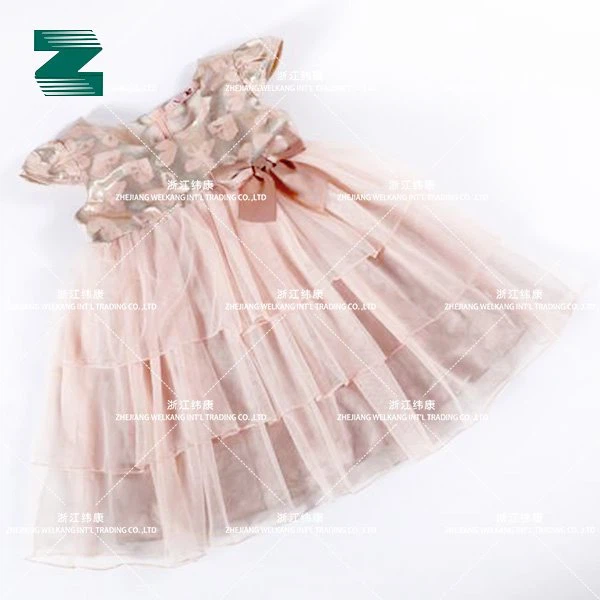 Prinsessekjole til børn med gyldentråd jacquard polyesterstof